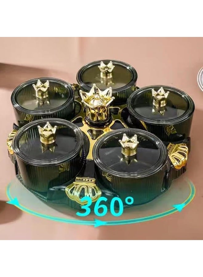A golden crown-shaped serving dish for snacks and treats, perfect for the living room; a set of 5 deep dishes with lids and a rotating stand. - Image 2